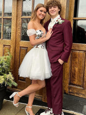 White Chic A Line Off the Shoulder Corset Homecoming Dress