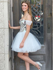 White Chic A Line Off the Shoulder Corset Homecoming Dress