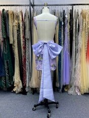 Lilac Floral Embroidered Deep V-Neck Homecoming Dress with Oversized Bow Train