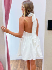 White Halter A-Line Short Homecoming Party Dress
