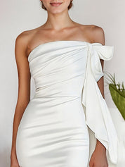 White Mermaid Strapless Sheath Satin Long Formal Dress with Slit