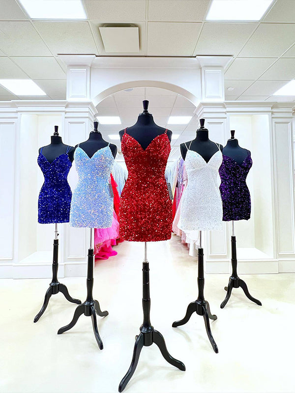 White_Sequin_Straps_Bodycon_Homecoming_Party_Dress