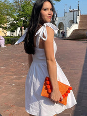 White Square Neck A-Line Mini Homecoming Dress with Bow Straps