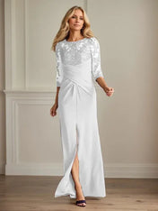 Plum Sheath Lace Stretch Crepe Mother of the Bride Dress