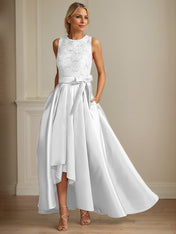 A-Line/Princess Jewel Neck Sleeveless Mother Of The Bride Dresses With Pleats Lace