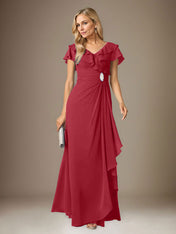 Stormy A-Line V-Neck Ruched Chiffon Dress