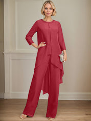 Separates Jumpsuit/Pantsuit Scoop Floor-Length Chiffon Mother of the Bride Dress With Sequins Beading