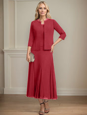 Separates A-line Scoop Tea-Length Chiffon Mother of the Bride Dress With Sequins Beading