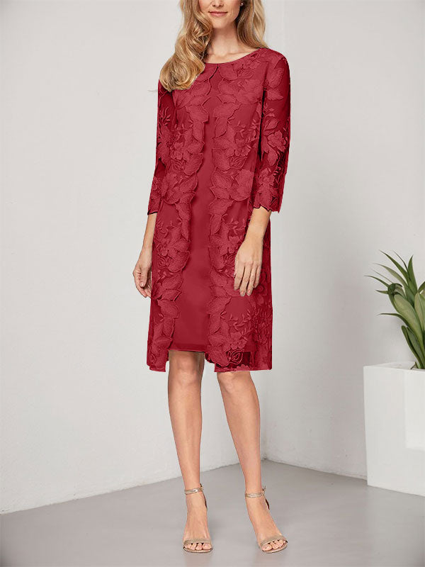 A-line Scoop Knee-Length Chiffon Lace Mother of the Bride Dress With Jacket