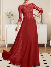 A-line Scoop Floor-Length Lace Chiffon Mother of the Bride Dress With Sequins