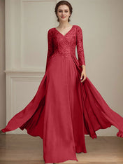 A-line V-Neck Floor-Length Lace Chiffon Mother of the Bride Dress With Sequins