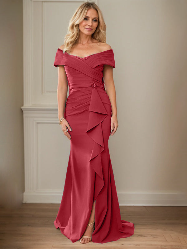 Sheath/Column Off-the-Shoulder Sleeveless Floor-Length Mother of the Bride Dresses With Ruffles