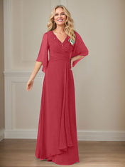 A-Line V-Neck Long Sequins Chiffon Mother Dress
