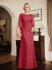 Sheath/Column Scoop Floor-Length Chiffon Mother of the Bride Dress With Pleated Beading