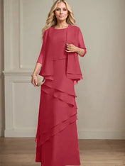 Sheath Scoop Floor-Length Chiffon Mother of the Bride Dress