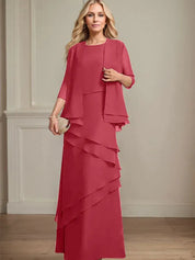 Robe fourreau en mousseline de soie pour mère de la mariée, longueur au sol 