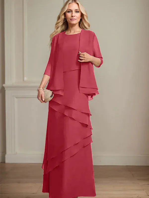 Sheath Scoop Floor-Length Chiffon Mother of the Bride Dress