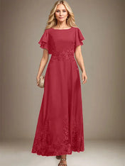 A-line Scoop Ankle-Length Lace Chiffon Mother of the Bride Dress With Sequins