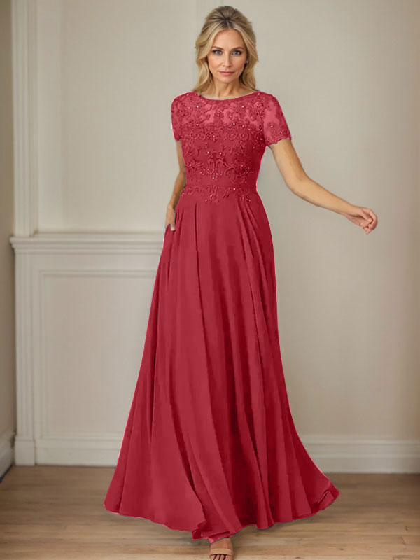 Dark Navy A-Line Boatneck Sequins Chiffon Dress