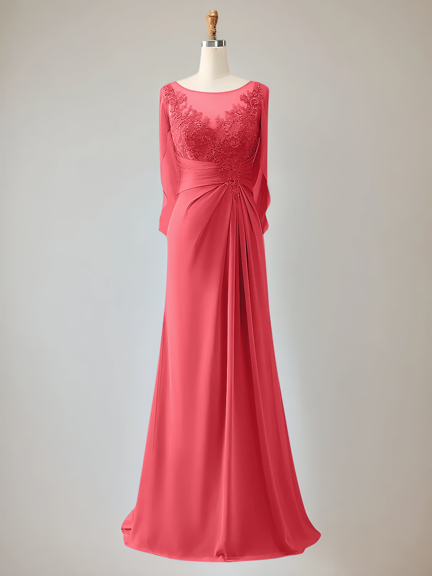 2 Sleeve Chiffon Mother of the Bride Dress With Beadings