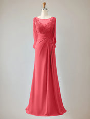 Trumpet/Mermaid Scoop Neck 1/2 Sleeve Chiffon Mother of the Bride Dress With Beadings