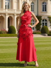 3D Floral High Neck Sleeveless Maxi Dress