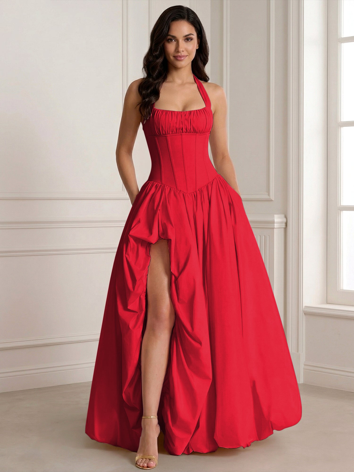 Glamorous Blush Pink Halter Corset Evening Paty Dress Gown