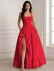 Glamorous Blush Pink Halter Corset Evening Paty Dress Gown