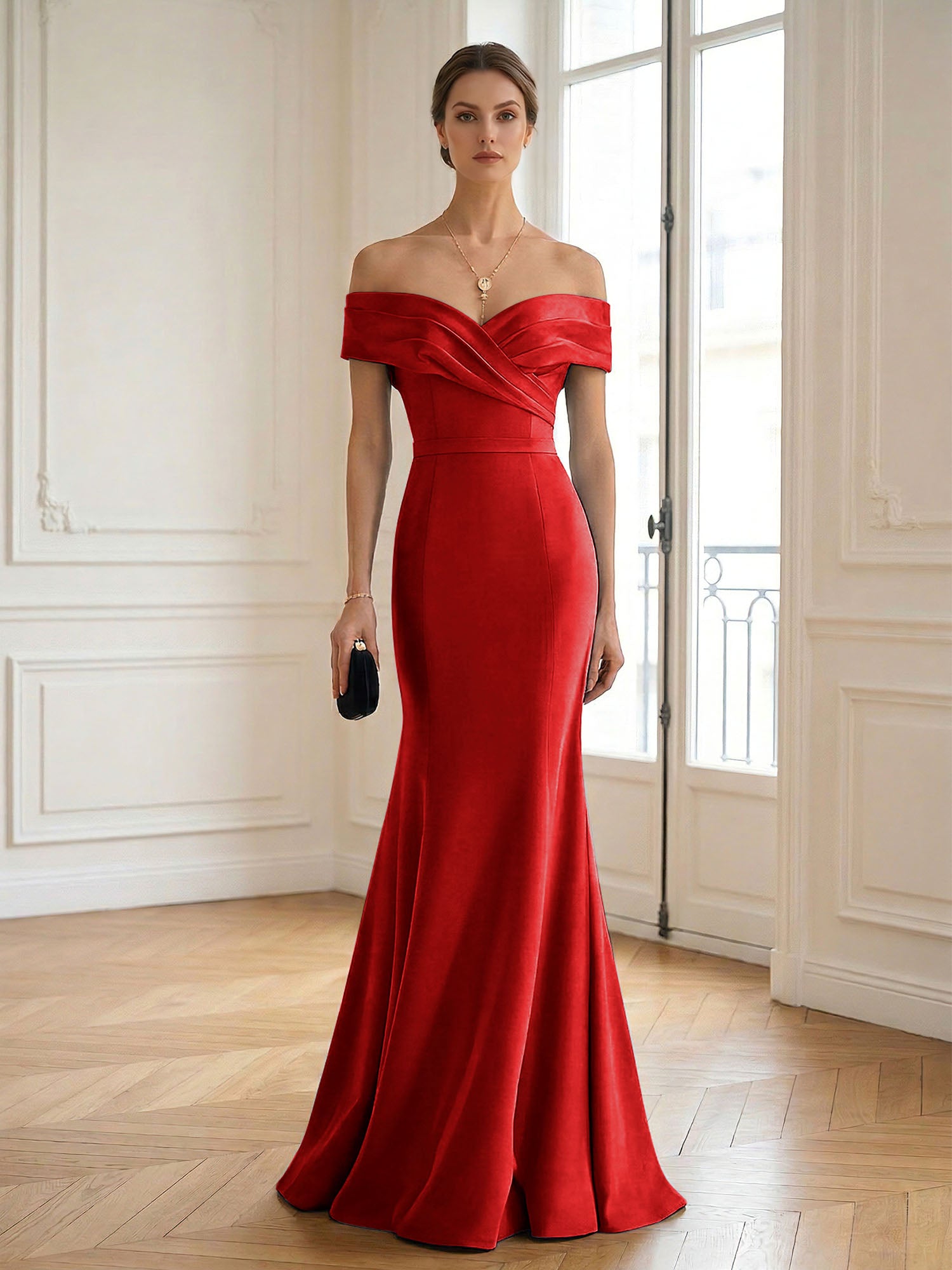 Formal Wedding Guest Dress Navy Off Shoulder Maxi Mermaid Dress