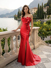 Pink Sweetheart Neckline 3D Flower Embellished Mermaid Evening Gown Maxi Dress