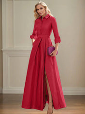 A Line High Neck 3/4 Sleeves Floor Length Mother of the Bride Dresses
