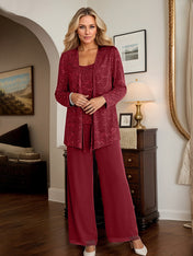 Chiffon Mother of the Bride Pantsuits with Jacket & Sequins