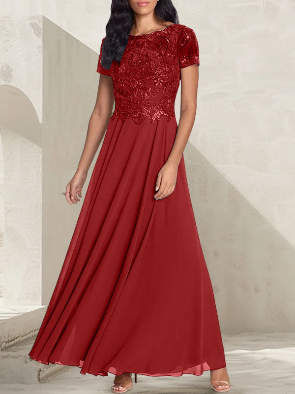 Charcoal Grey A-Line Scoop Long Mother of the Bride Dress With Beadings