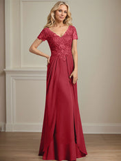 A-line V-Neck Floor-Length Chiffon Lace Mother of the Bride Dress