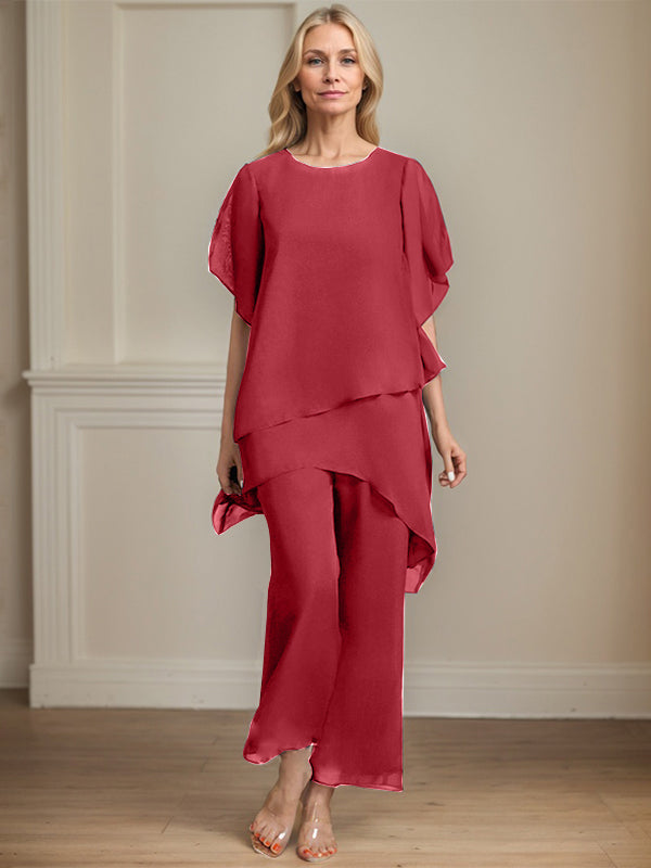 Pantsuit Scoop Ankle-Length Chiffon Mother of the Bride Dress