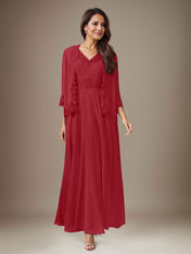 Plum A-Line Sequins Chiffon Dress