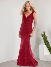 A-line V-Neck Floor-Length Lace Chiffon Mother of the Bride Dress With Applique Sequins Mermaid Dresses