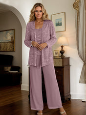Chiffon Mother of the Bride Pantsuits with Jacket & Sequins