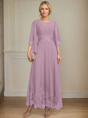 A-line Scoop Illusion Ankle-Length Lace Chiffon Mother of the Bride Dress With Sequins