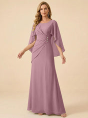Sage Green Chiffon Beaded Mother of the Bride Dress with Cape Sleeves