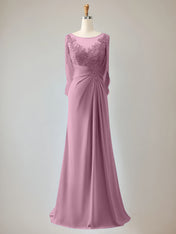 Trumpet/Mermaid Scoop Neck 1/2 Sleeve Chiffon Mother of the Bride Dress With Beadings