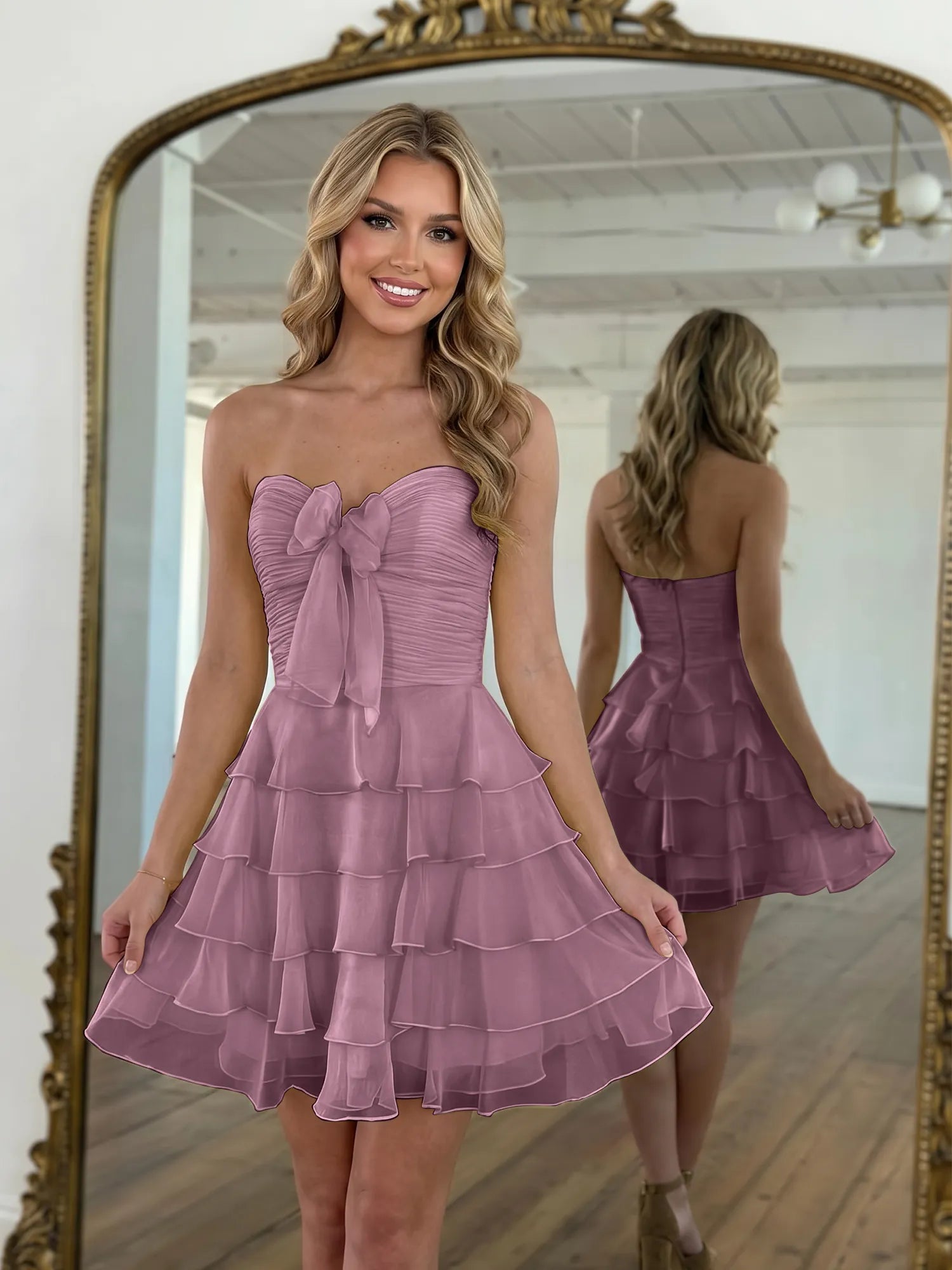 Chiffon A Line Tiered Short Homecoming Dress with Ruffles