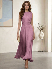 Ethereal Formal Evening Dress Ice Blue Pleated Chiffon Maxi Gown