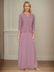 Robe veste en dentelle pailletée et jupe en satin avec veste ouverte 