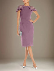 Sheath/Column Stretch Crepe Scoop Short Sleeves Knee Length Dress