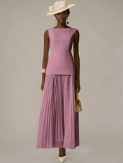 White A Line Chiffon Round Neck Sleeveless Floor Length Dresses