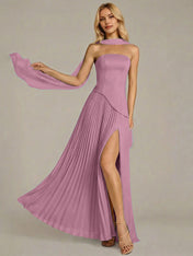 Navy A Line Satin Off The Shoulder Sleeveless Floor Length Dress