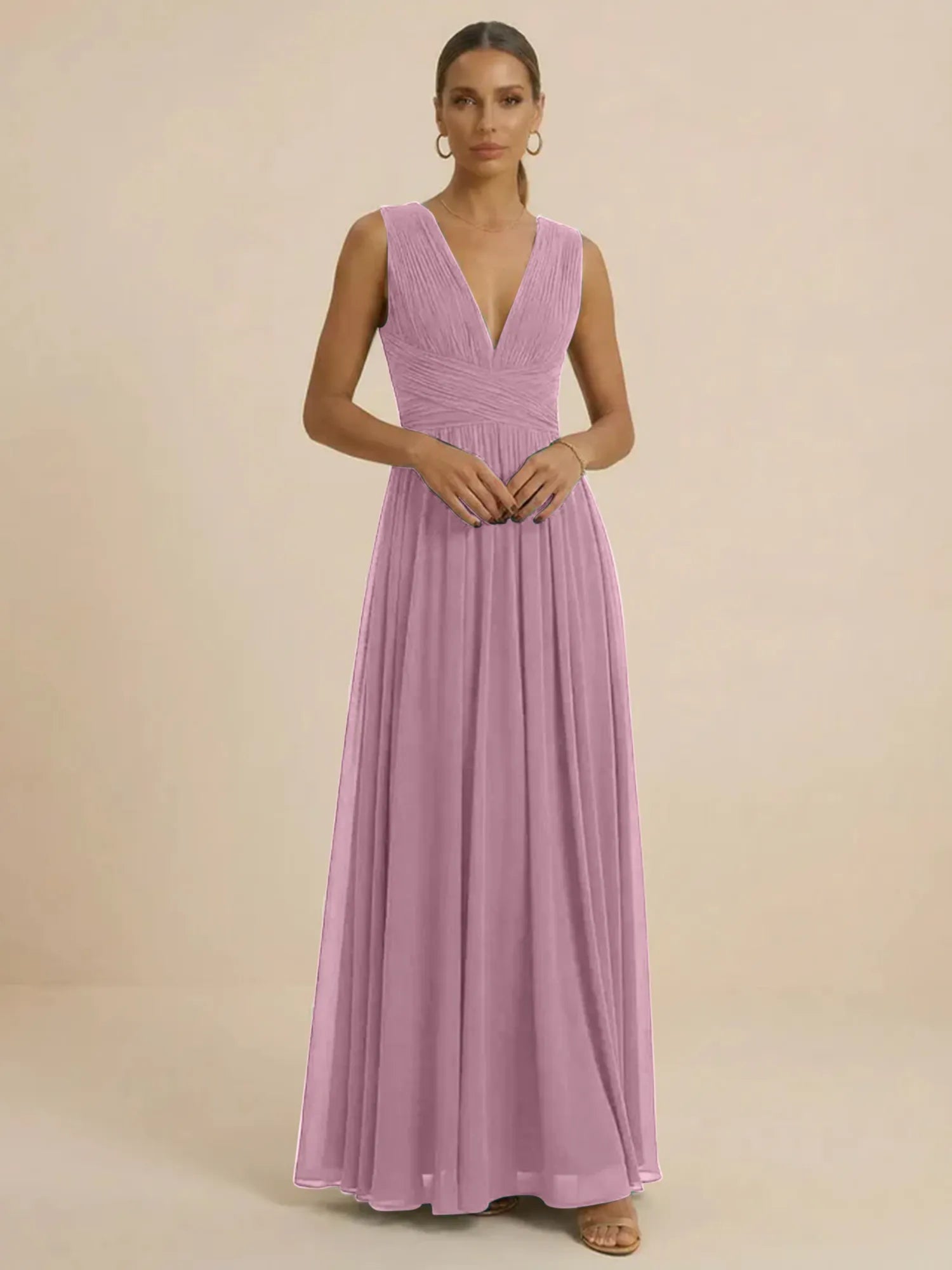 Teal Pleated V-Neck Chiffon Evening Gown with Ruched