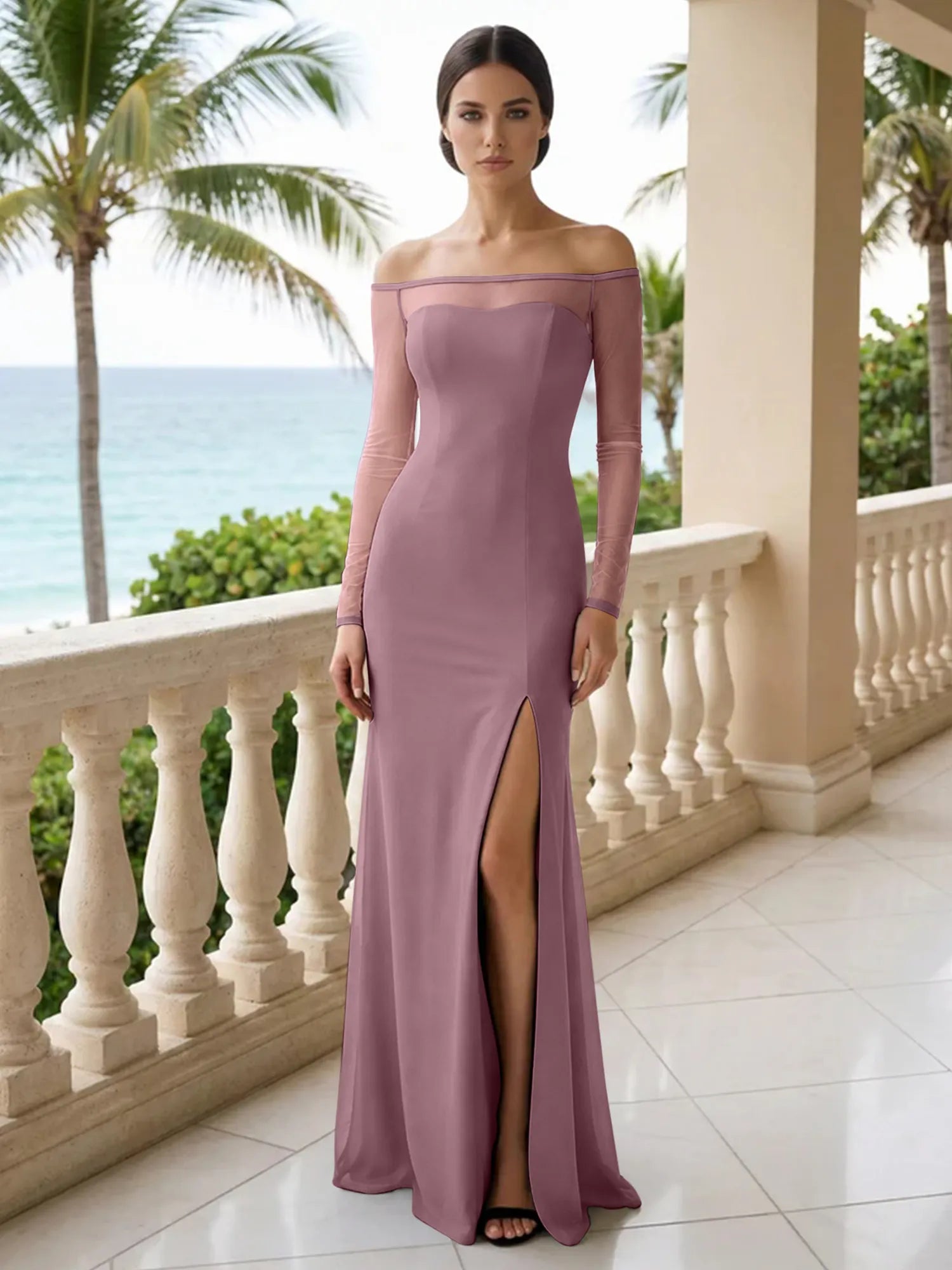 Formal Evening Dress Black Off the Shoulder Slit Maxi Dress
