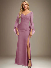 Sheath/Column V-Neck Floor-Length Chiffon Dress With Pleated